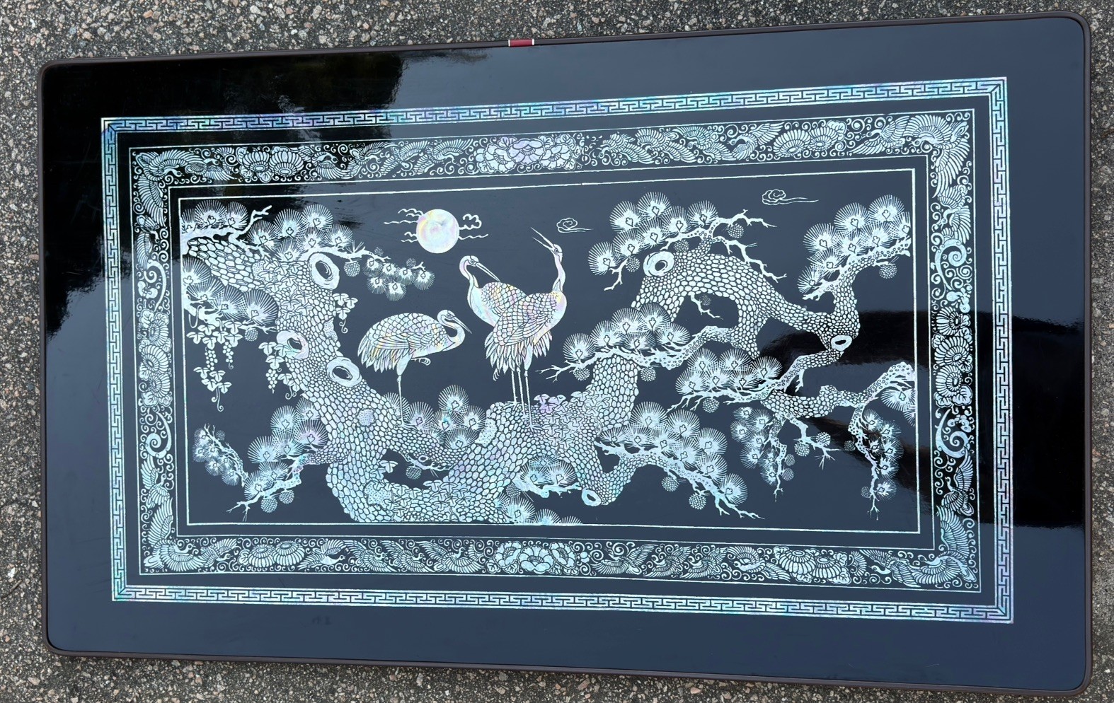 Asian Lacquered Mother of Pearl Table or Wall Hanging Asian Lacquered Mother of Pearl Table or Wall Hanging