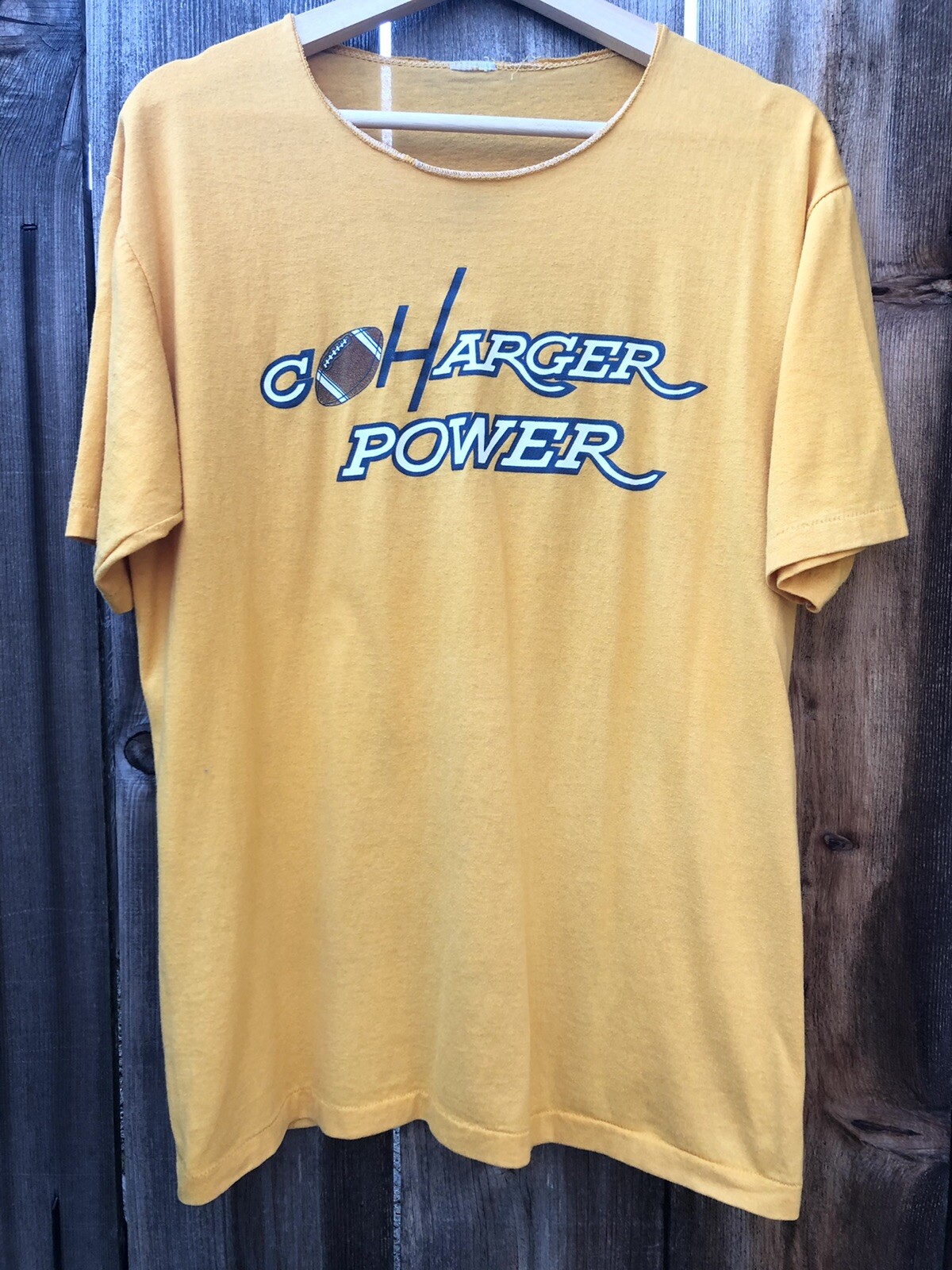 VTG 80s NFL San Diego Chargers Power T Shirt Large single stitch No collar DIY VTG 80s NFL San Diego Chargers Power T Shirt Large single stitch No collar DIY