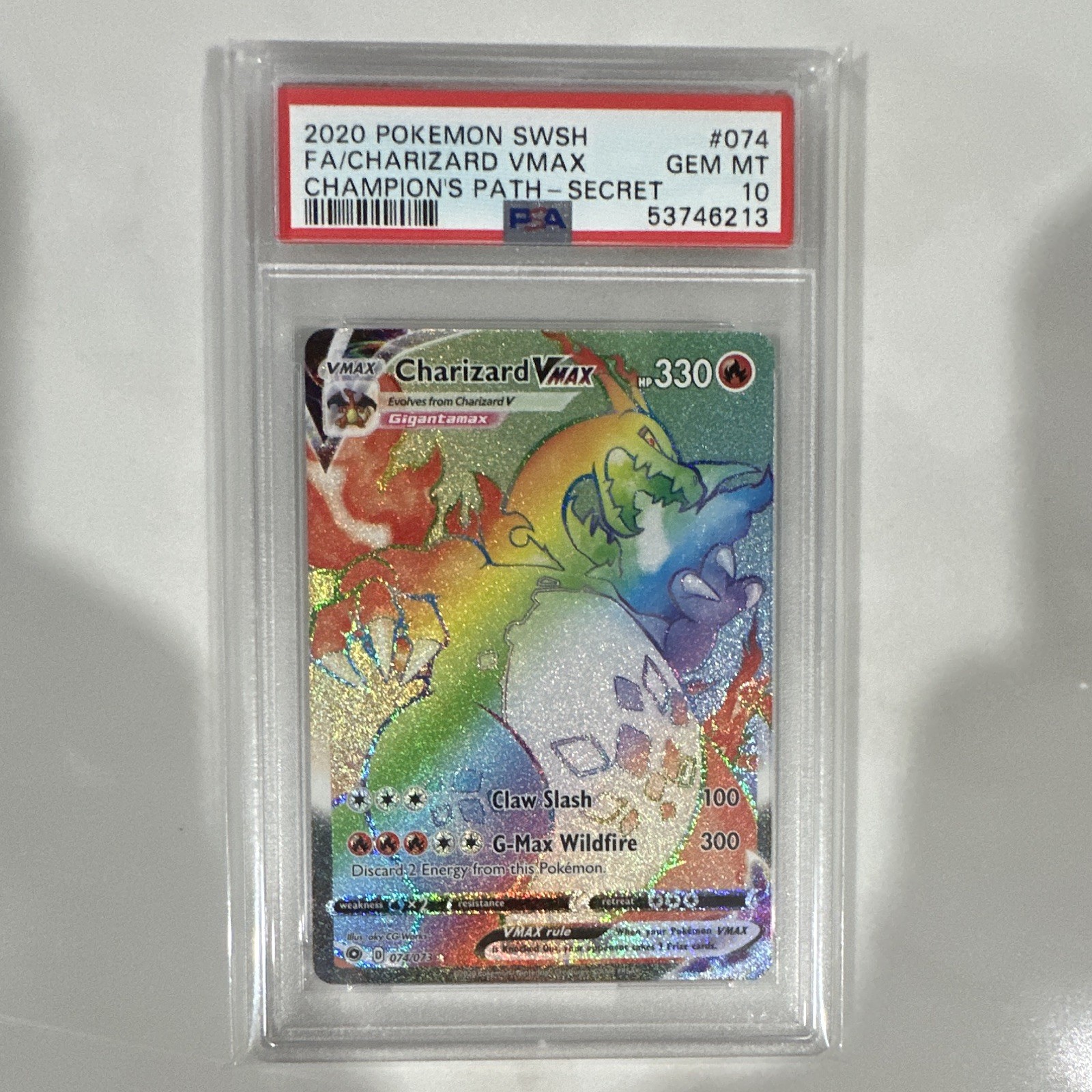 2020 Pokemon TCG Champion\'s Path Charizard VMAX 074/073 Secret Holo PSA 10 2020 Pokemon TCG Champion\'s Path Charizard VMAX 074/073 Secret Holo PSA 10