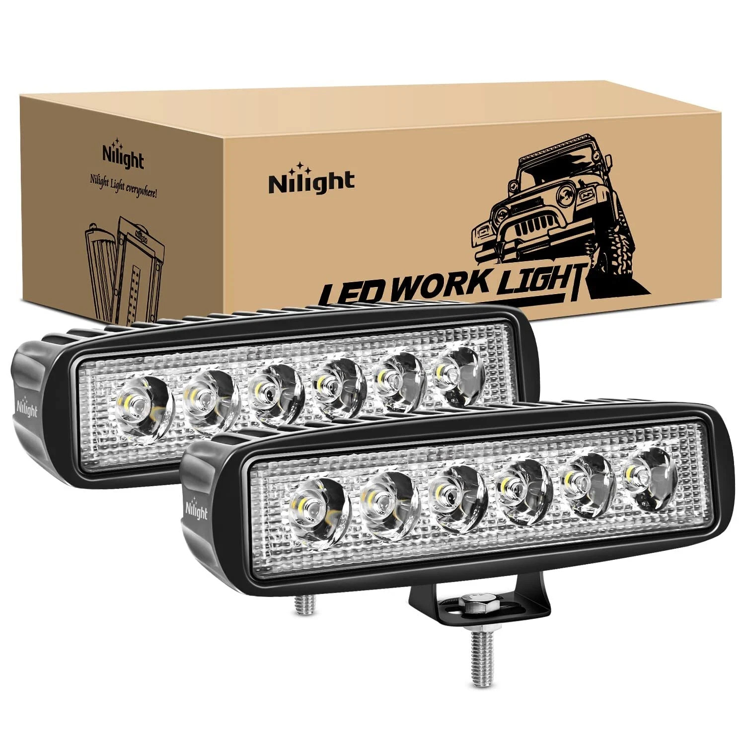 Nilight LED Light Bar 2PCS 18W 6Inch Flood LED Pods Offroad Fog Light Waterproof Nilight LED Light Bar 2PCS 18W 6Inch Flood LED Pods Offroad Fog Light Waterproof
