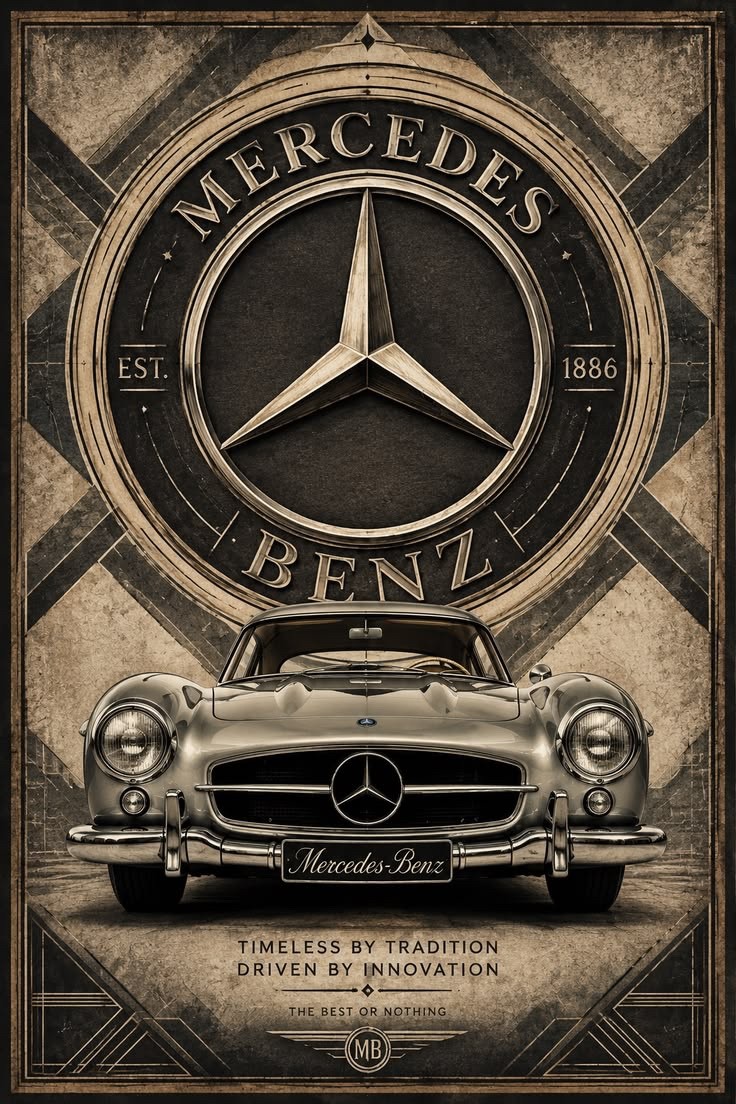 Mercedes Benz 300SL Vintage Automotive Poster Classic Car Garage Wall Art 13x19