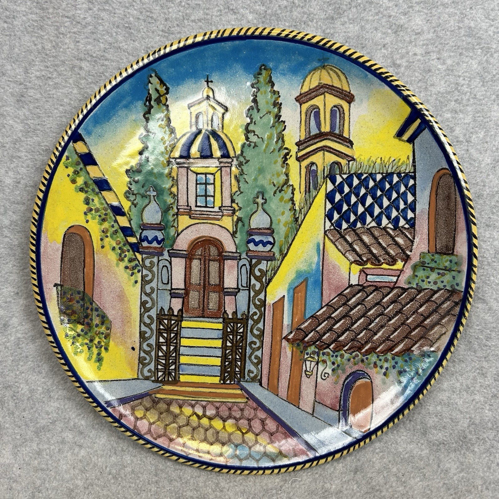 Vintage Uriarte Talavera Mexico Large Shallow Pottery 11.5” Platter Signed