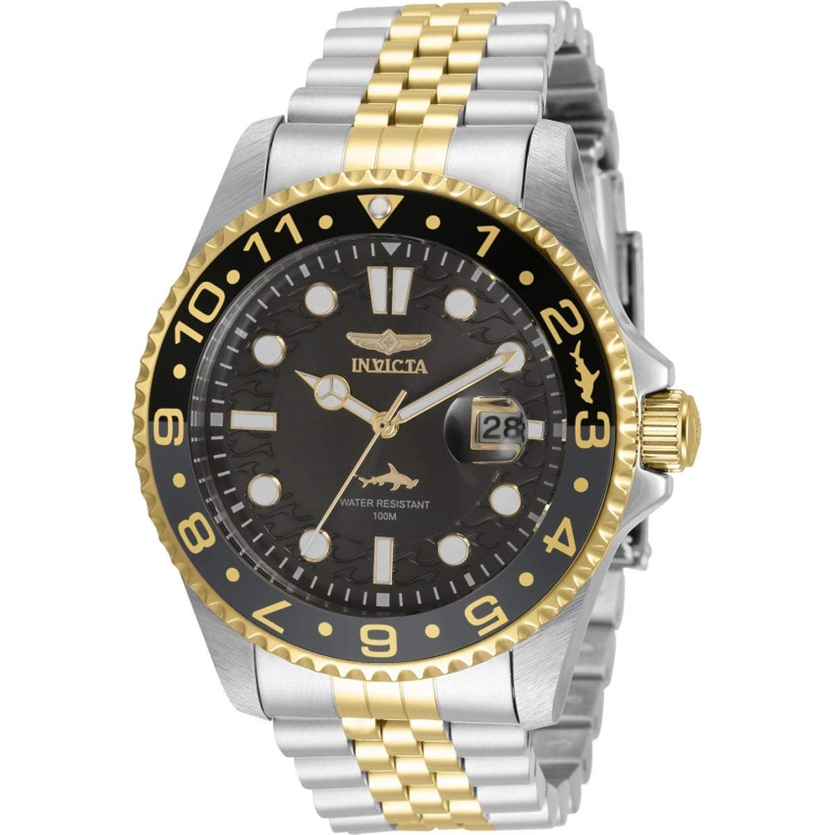 Invicta Men\'s Watch Pro Diver Japanese Quartz Black Dial Two Tone Bracelet 35131