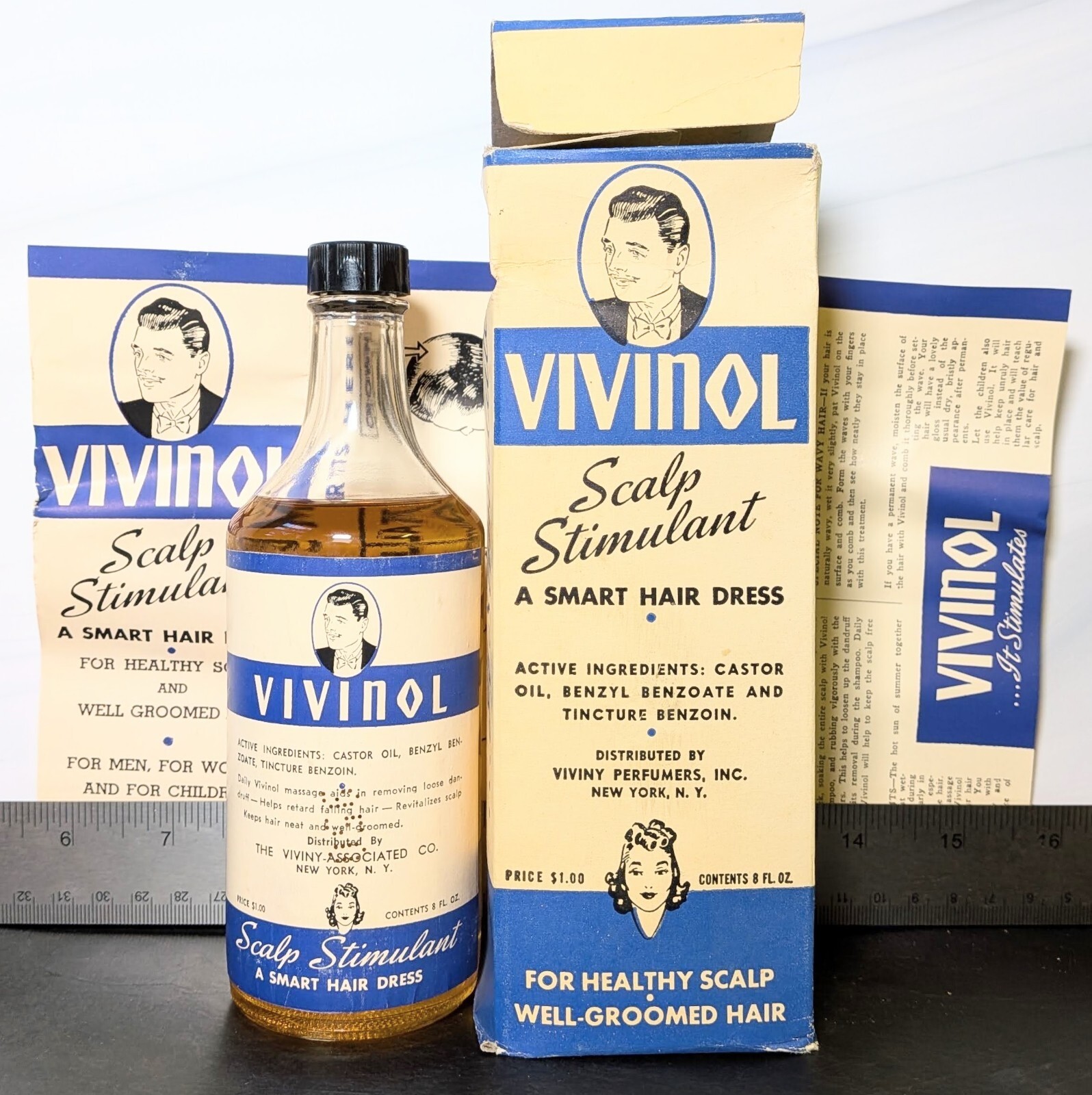 Vintage 1940s Vivinol Scalp Stimulant Hair Tonic Bottle Box Paper Ephemera NOS Vintage 1940s Vivinol Scalp Stimulant Hair Tonic Bottle Box Paper Ephemera NOS