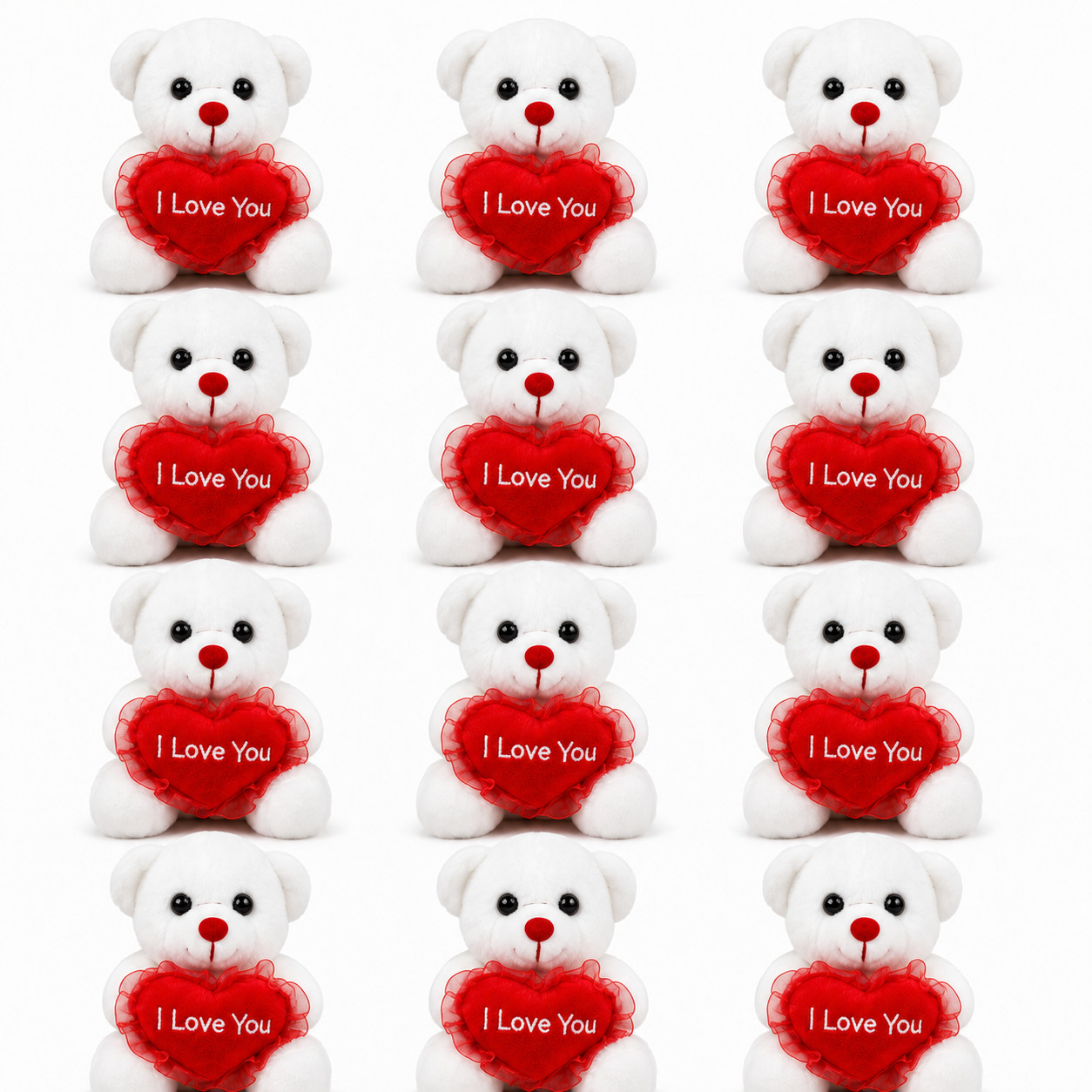 12-Pack White Mini Teddy Bears 4 Inch Stuffed Teddy Bear Small Heart Bulk Plush