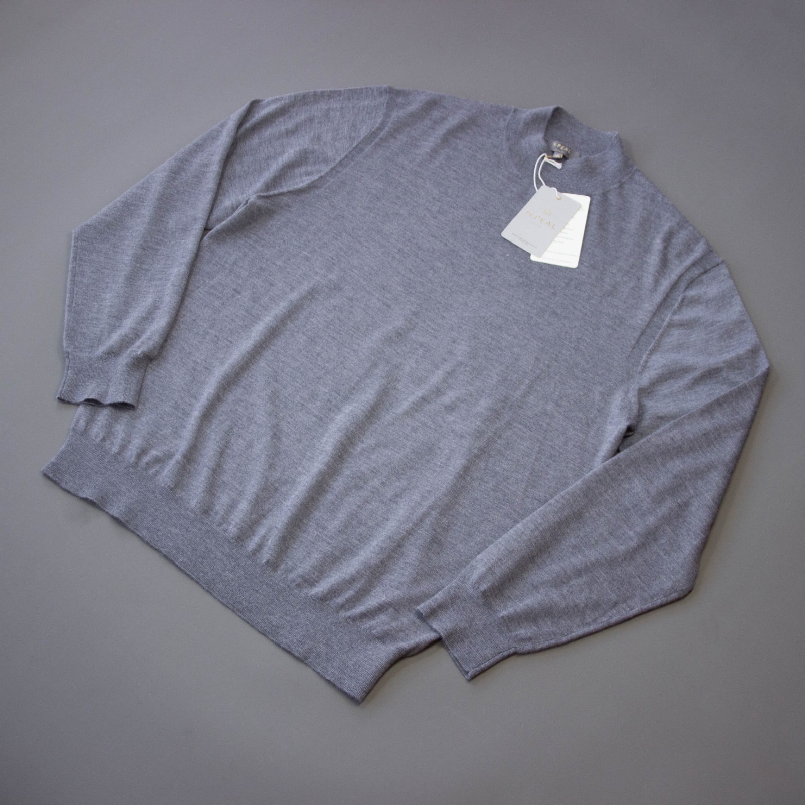 N Peal Silk & Cashmere Mock Turtle Neck / £295 / XXL / Grey / Fine Gauge Knit