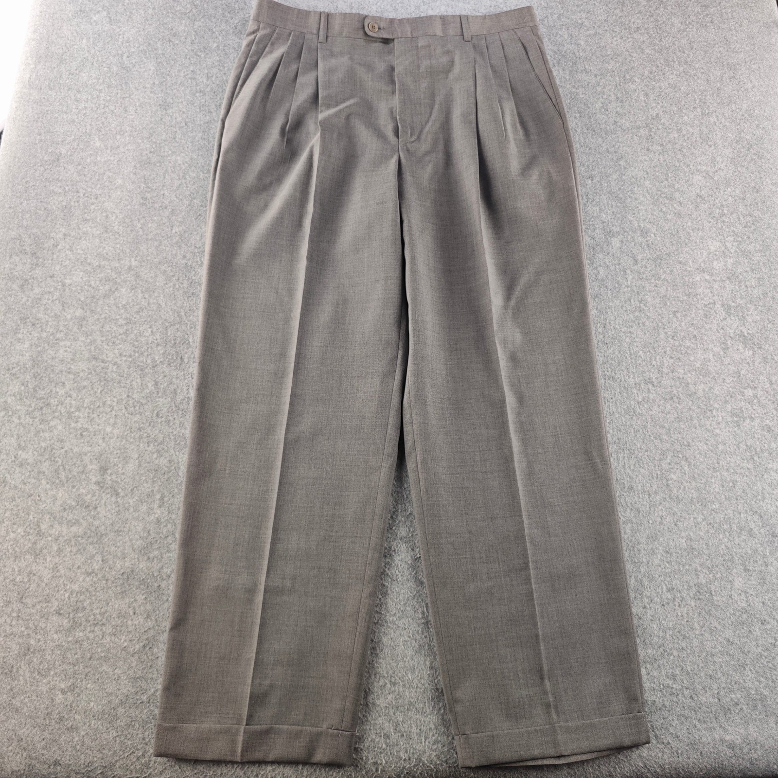 Zanella Pleated Dress Pants Mens 36 Gray Virgin Wool Cuffed Trousers Italy