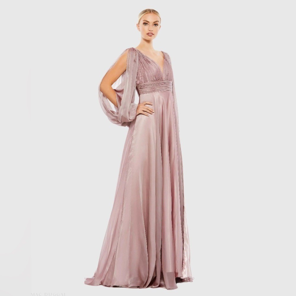 Mac Duggal Purple Chiffon Open Sleeve A Line Gown 67414 Size: 4, NWT Mac Duggal Purple Chiffon Open Sleeve A Line Gown 67414 Size: 4, NWT
