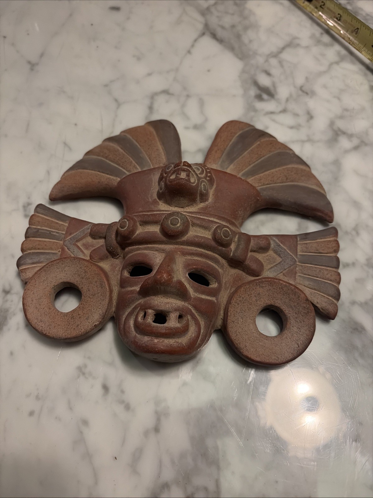 Vintage Mexican Terracotta Clay Mask Wall Hanging Aztec Mayan Folk Art 9x8”