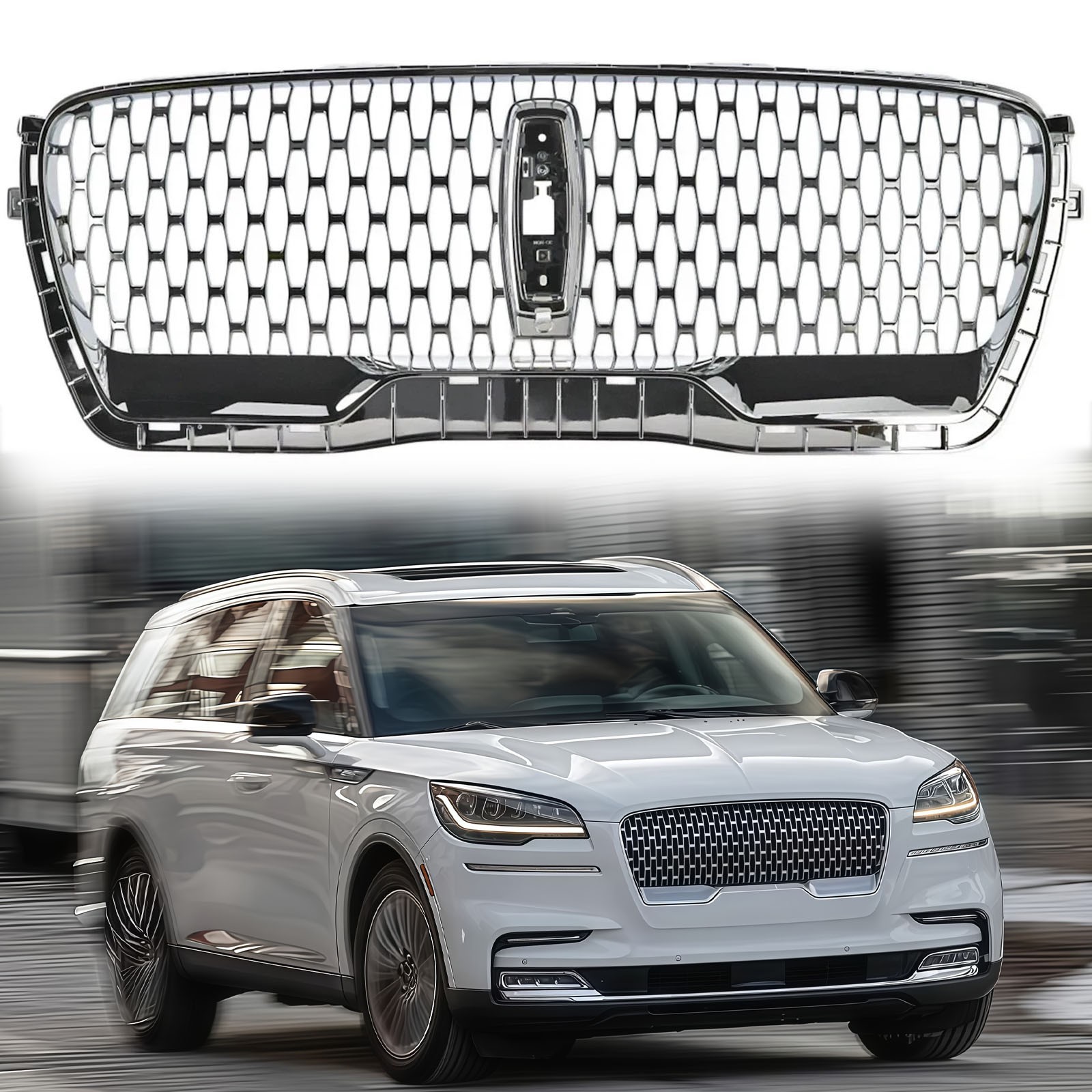 Sliver Chrome Front Grille Upper Bumper Fits for Lincoln Aviator 2020-2023 2024