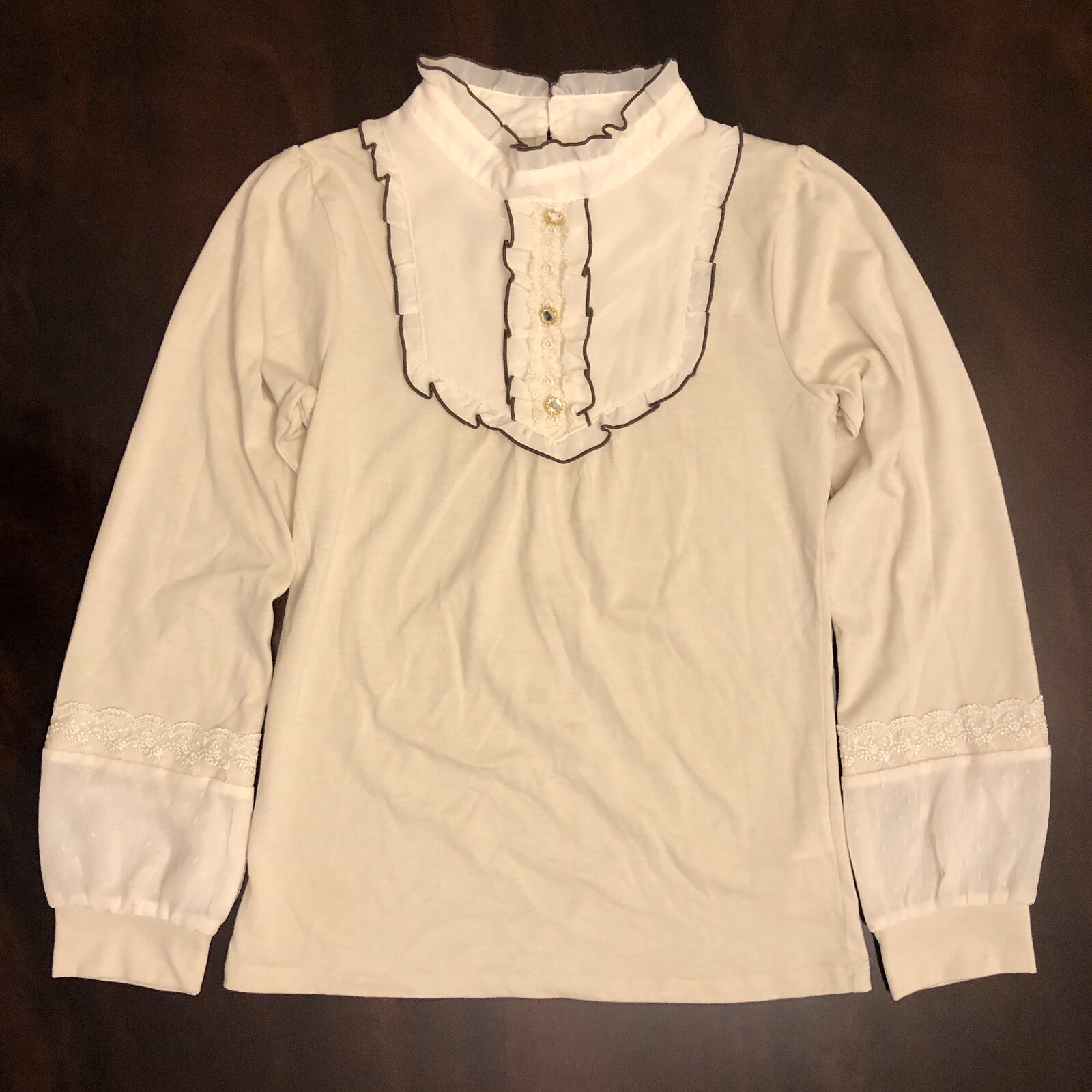 Axes Femme Blouse Top Womens M Cream Mock Flare Neck Long Sleeve Cottagecore EUC