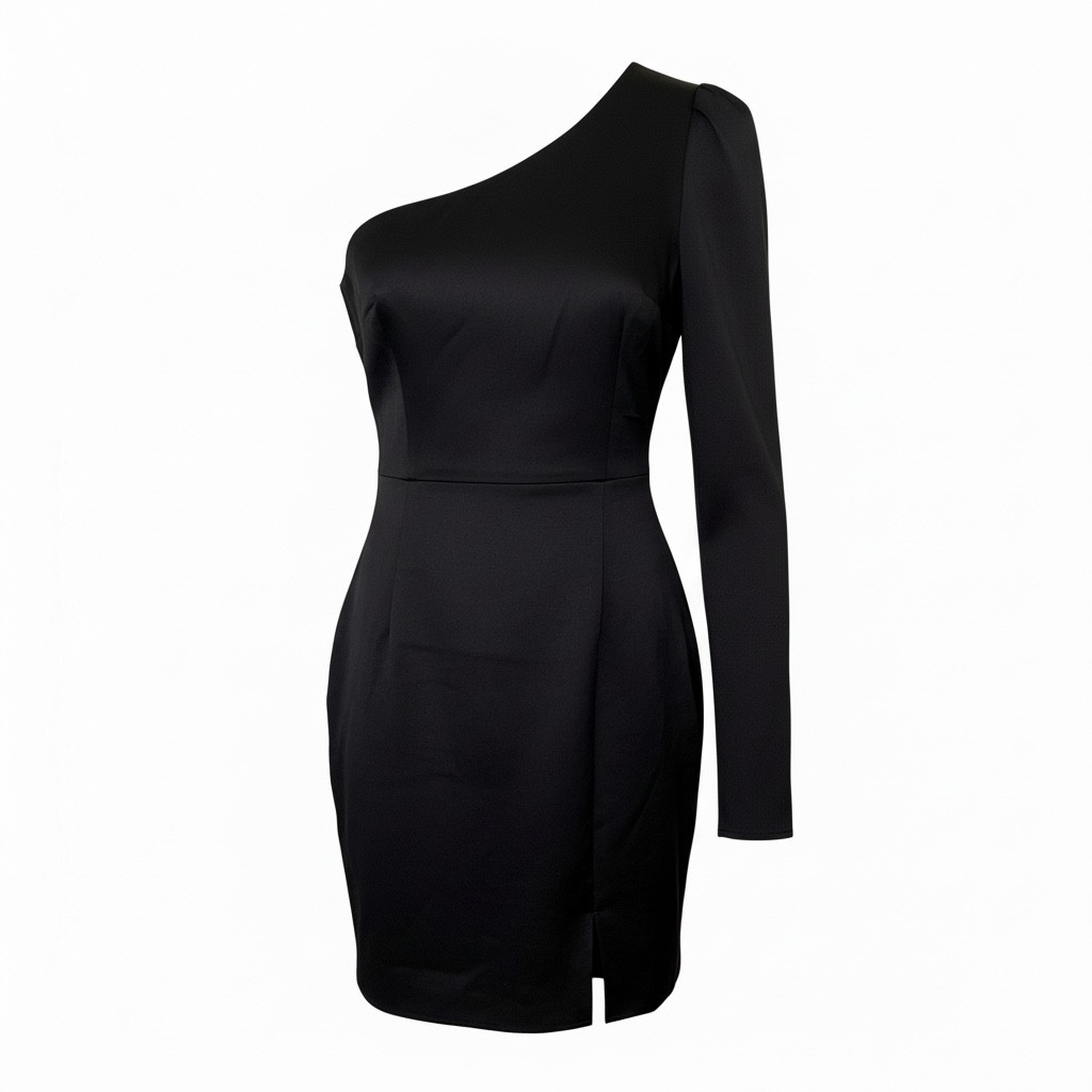 NWT Lulus All Is Well Black One-Shoulder Long Sleeve Bodycon Mini Dress XS