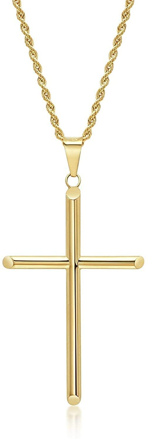 24K Gold Rope Chain Style Cross Pendant Necklace Solid Clasp for Men,Women,Teens 24K Gold Rope Chain Style Cross Pendant Necklace Solid Clasp for Men,Women,Teens