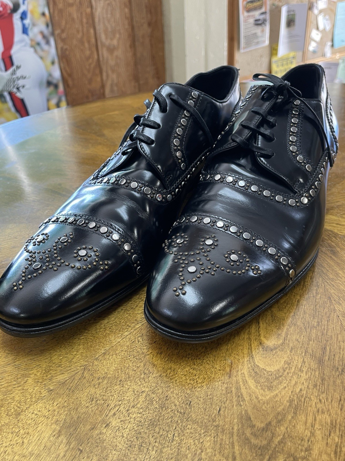 Dolce & Gabbana Men’s Leather Studded Derby Dress Shoes. Italy 8/ Us 9. Dust Bag