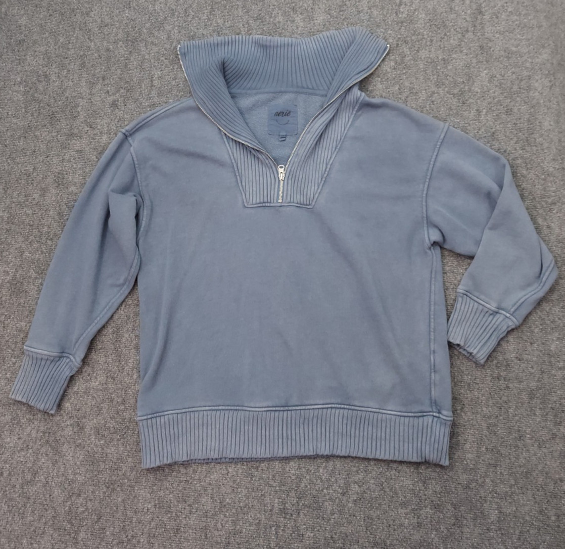 Aerie Pullover Sweatshirt Womens Small Blue 1/4 Zip Cozy Oversized Faded Look
