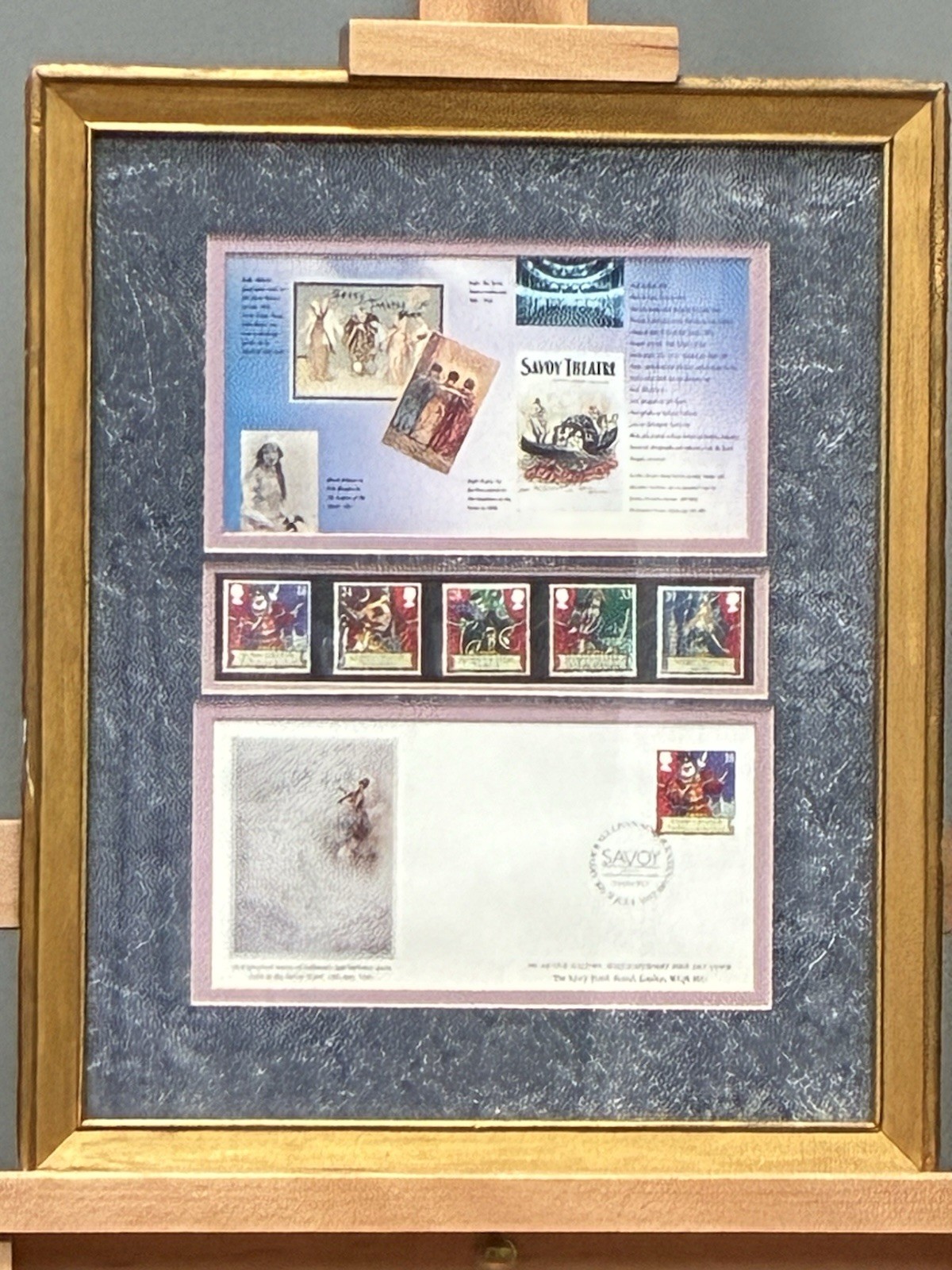 Framed 17” 1992 Gilbert & Sullivan Royal Mail Stamp Set Savoy Theatre FDC