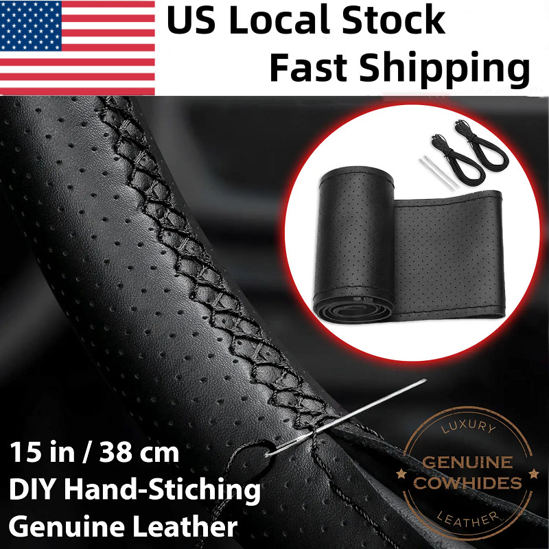 Genuine Leather DIY Car Steering Wheel Cover Anti-slip For 15\ Genuine Leather DIY Car Steering Wheel Cover Anti-slip For 15\