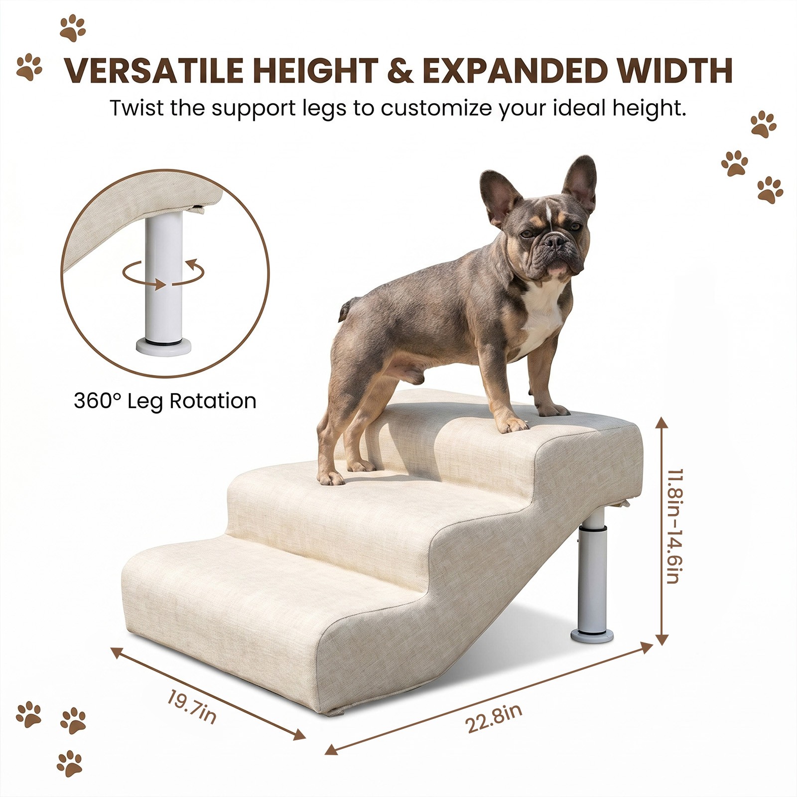 SLSY Non-Slip Dog Cat Stairs,Solid Wood Frame Adjustable Pet Step for Seniors