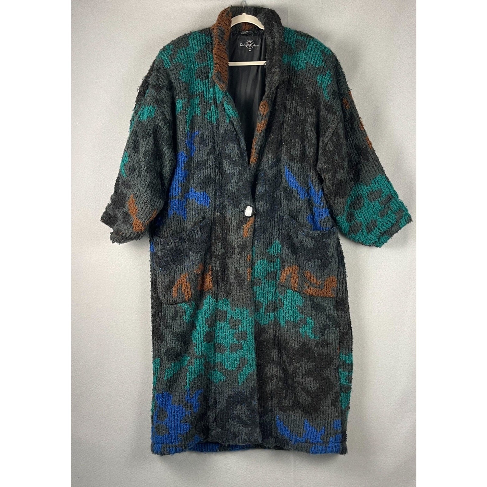 Vintage Carlisle Couture Long Sweater Coat Womens Medium Chunky Artsy Heavy 80s