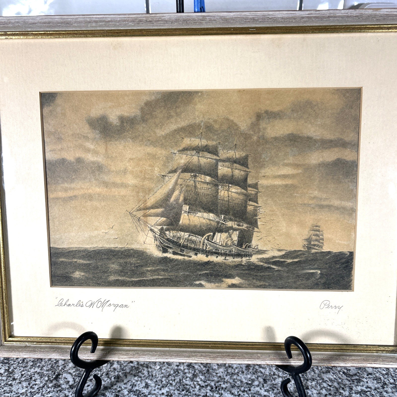 Vtg William Perry Woodcut Print of the Charles W Morgan Whaling Ship Vtg William Perry Woodcut Print of the Charles W Morgan Whaling Ship