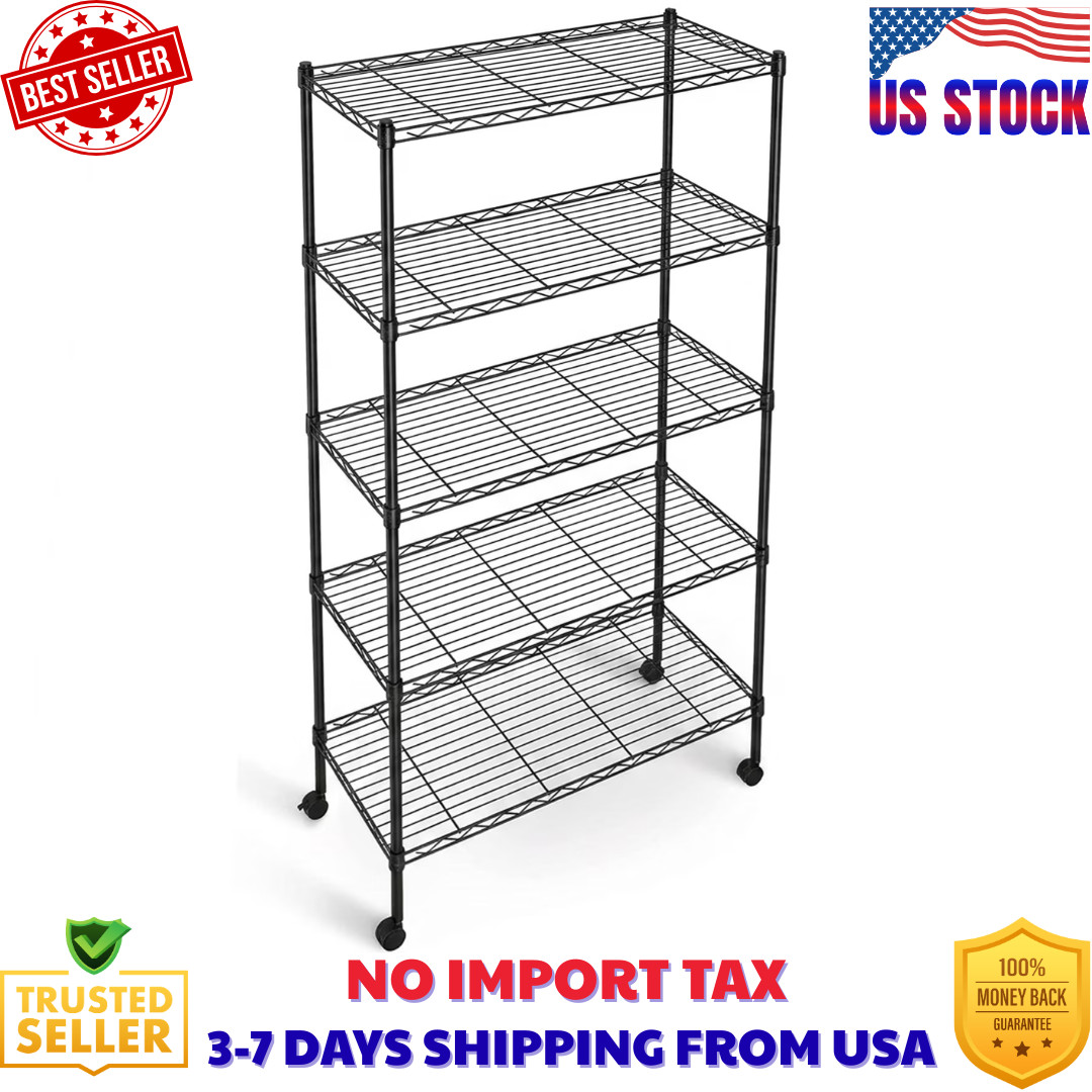 5-Tiers Metal Storage Rack Wire Shelving Unit Heavy Duty Storage Shelves