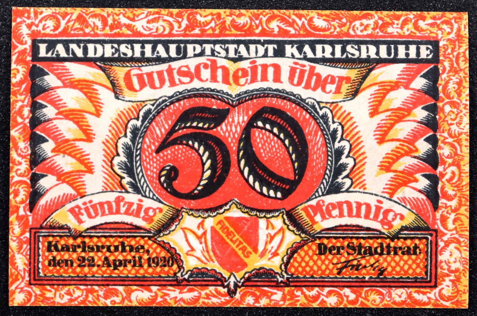 KARLSRUHE 1920 Red Flames, Raised Seal Striking art German Notgeld Complete