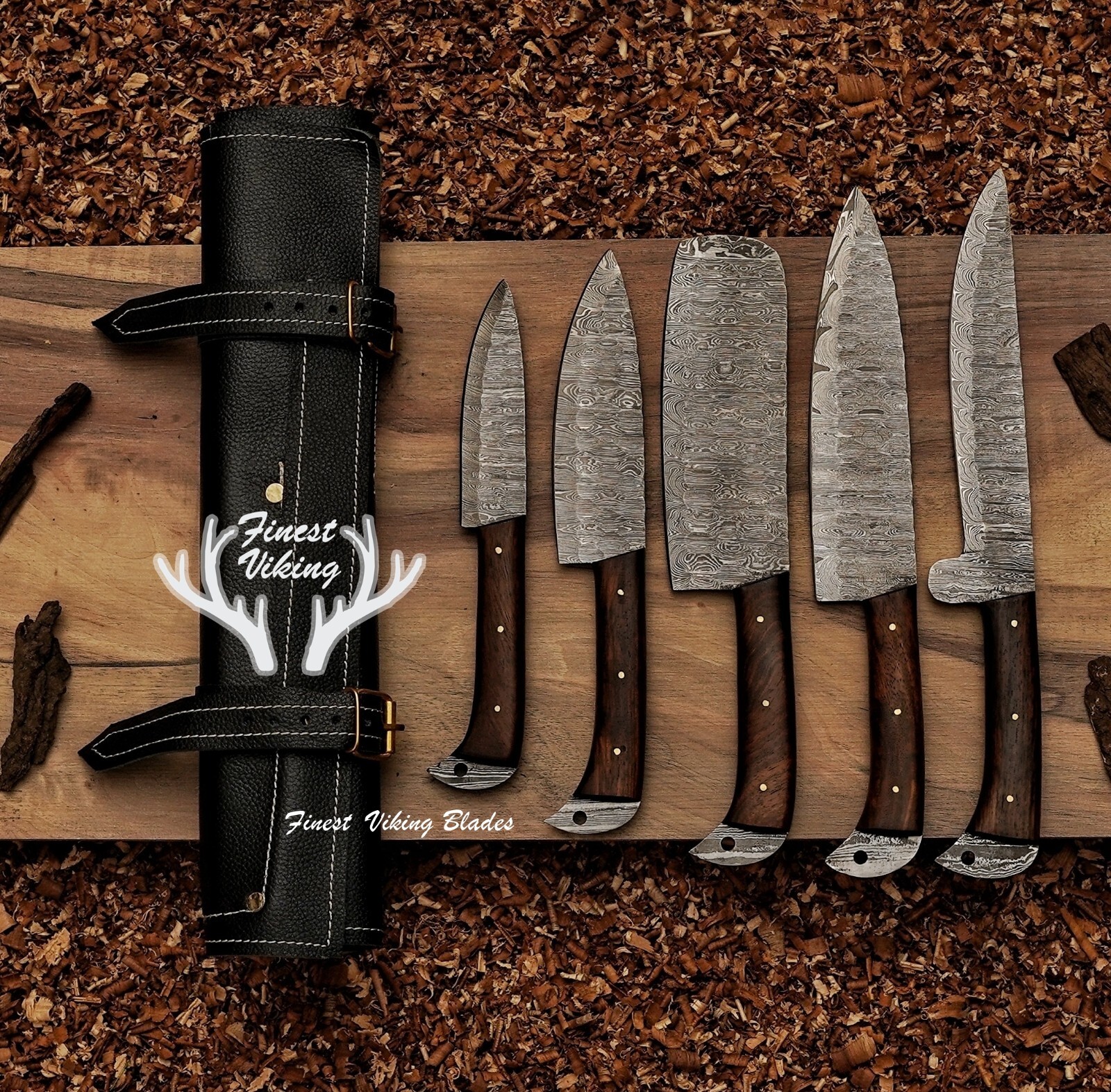Personalized Hand Forged Damascus Chef Set Kitchen Knives 5-Set CHRISTMAS GIFT