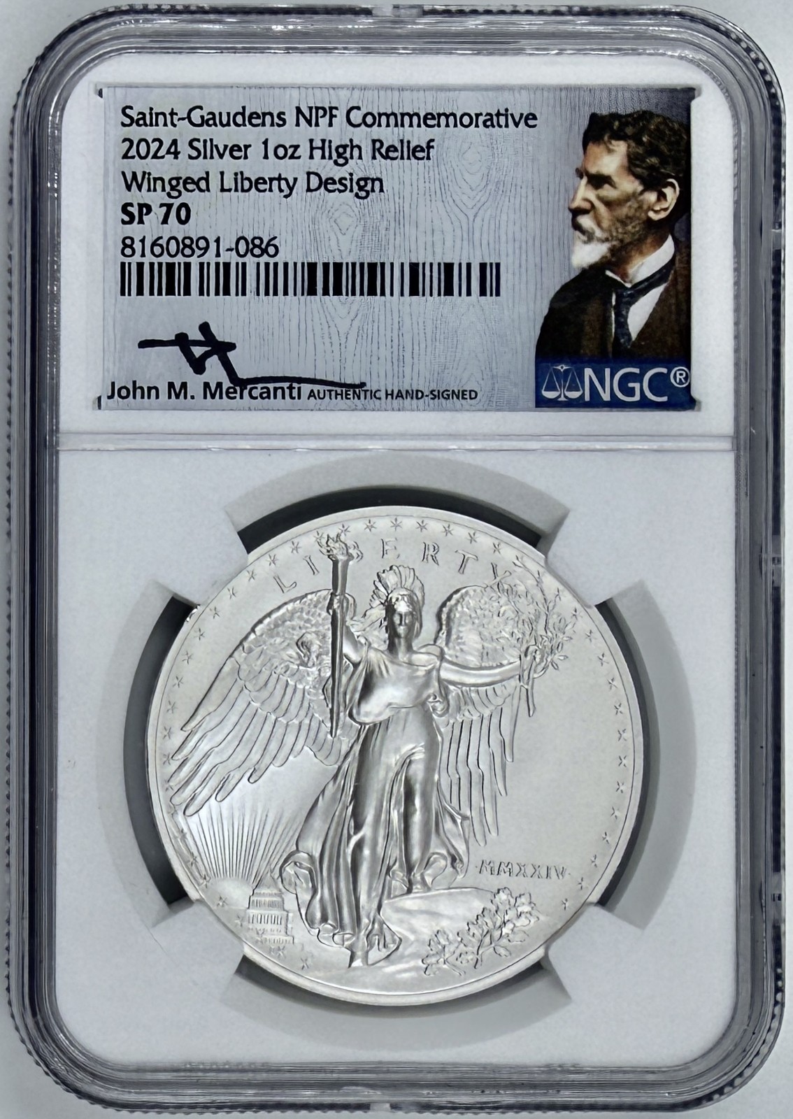2024 Saint Gaudens NPF 1 Oz High Relief Winged Liberty NGC SP70 Mercanti Signed
