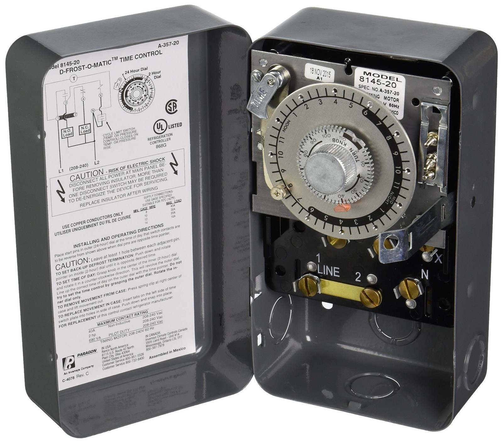 Genuine Paragon 8145-20 Defrost Control Commercial Refrigeration Timer Genuine Paragon 8145-20 Defrost Control Commercial Refrigeration Timer