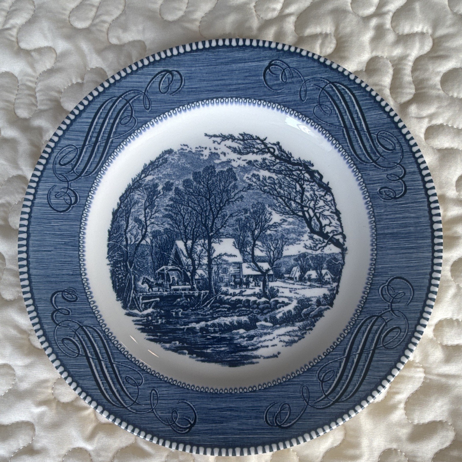 Royal China Royal-Ironstone Currier & Ives Blue & White Ironstone Plate Royal China Royal-Ironstone Currier & Ives Blue & White Ironstone Plate