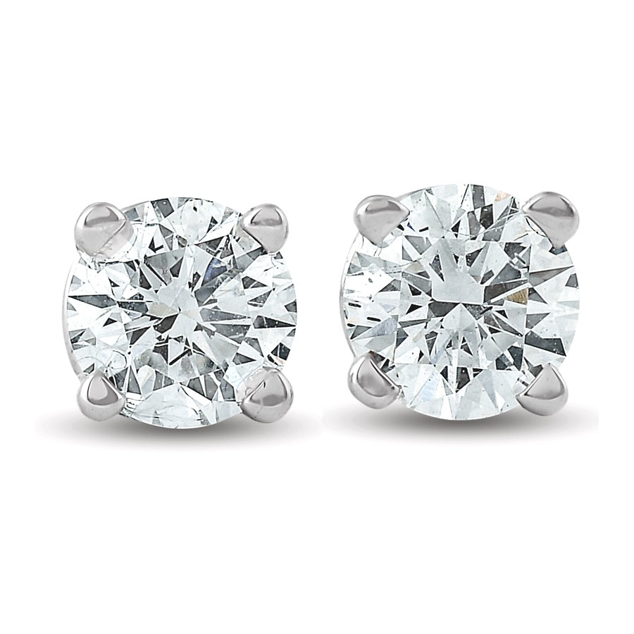 1.25CT TW Round Cut Lab Grown Diamond Studs Screw Back 14K White Gold