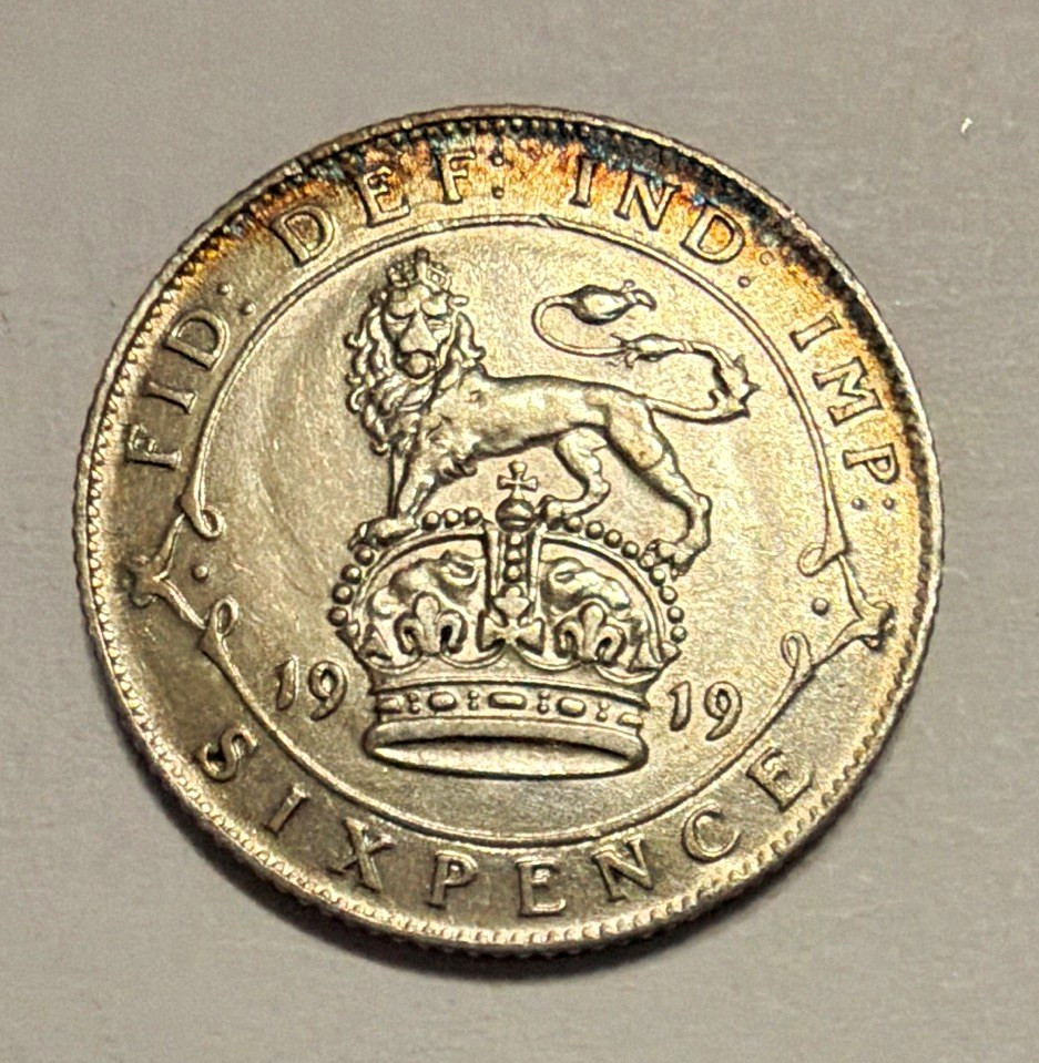1919 Great Britain Sixpence BU King George V Rim Toned KM#818 Lion on Crown 1919 Great Britain Sixpence BU King George V Rim Toned KM#818 Lion on Crown