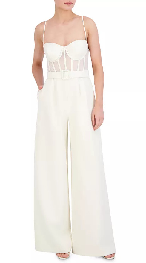 BCBGMAXAZRIA women\'s Ivory Belted Jumpsuit - size 12 - retail $398