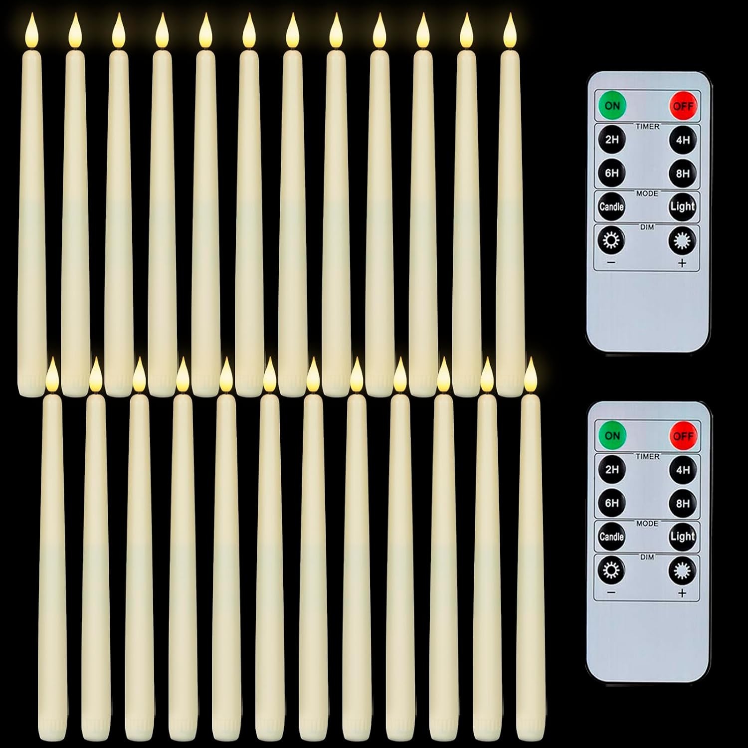 24 Pcs Flameless Taper Candles with Remote Timer Dimmer,11 inches Ivory Candlest