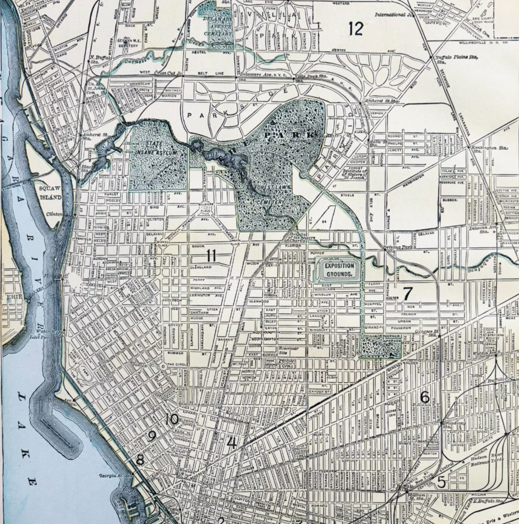 1895 Buffalo NY City Map Showing Pan Am Expo Grounds Victorian New York DWYY10A