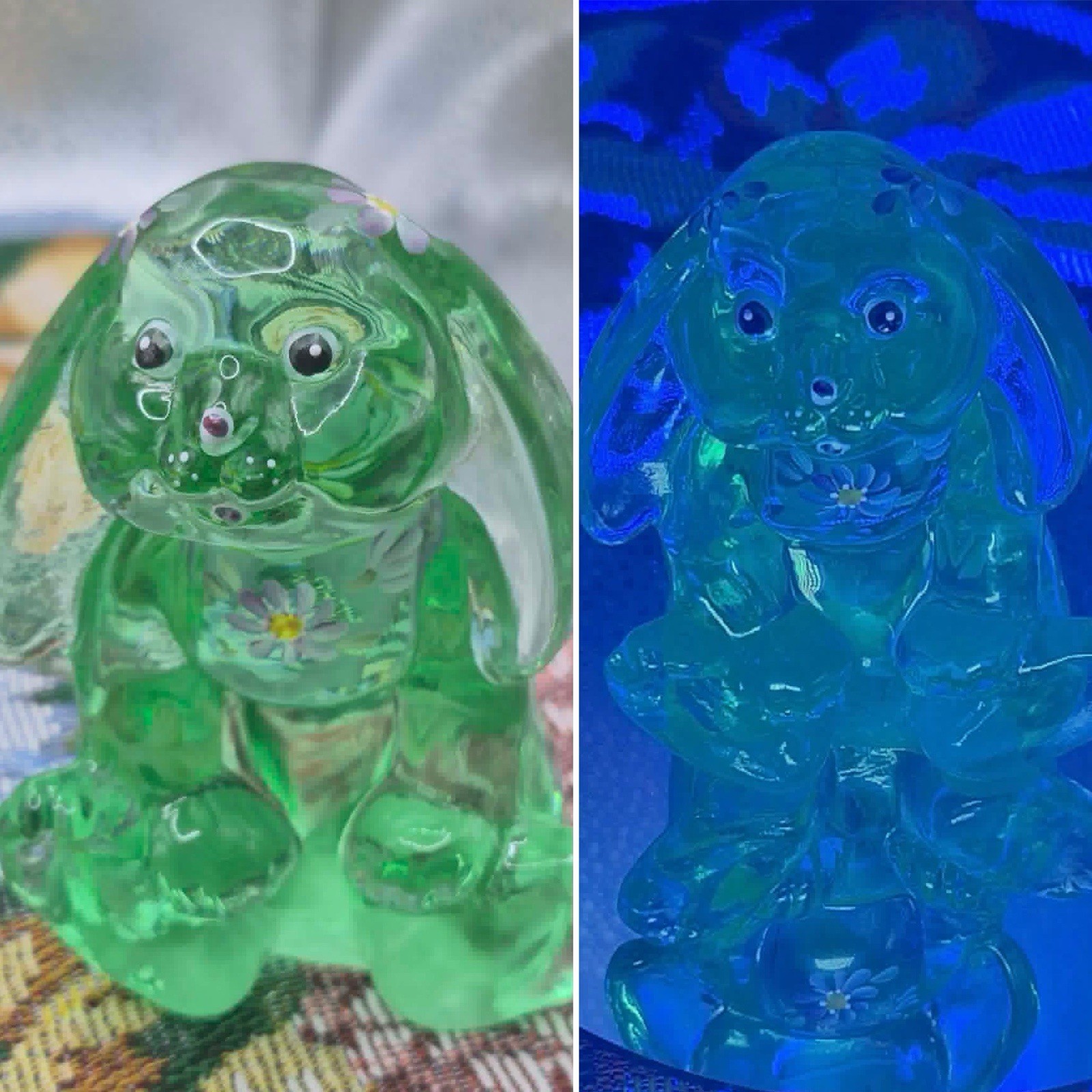 RARE Fenton Lop Eared Bunny - Willow Green Rabbit Hand-painted Caplinger GLOWS