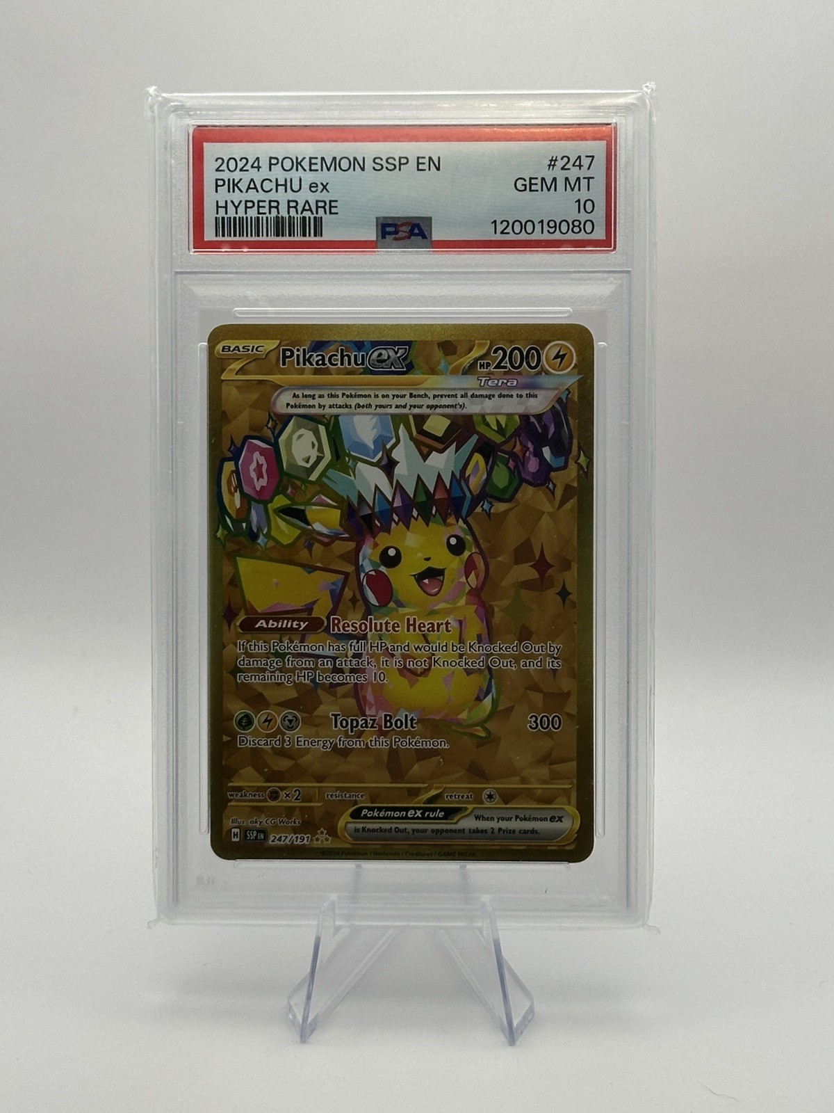 2024 Pokemon Surging Sparks Pikachu ex 247/191 Hyper Rare Gold  PSA 10 Gem Mint