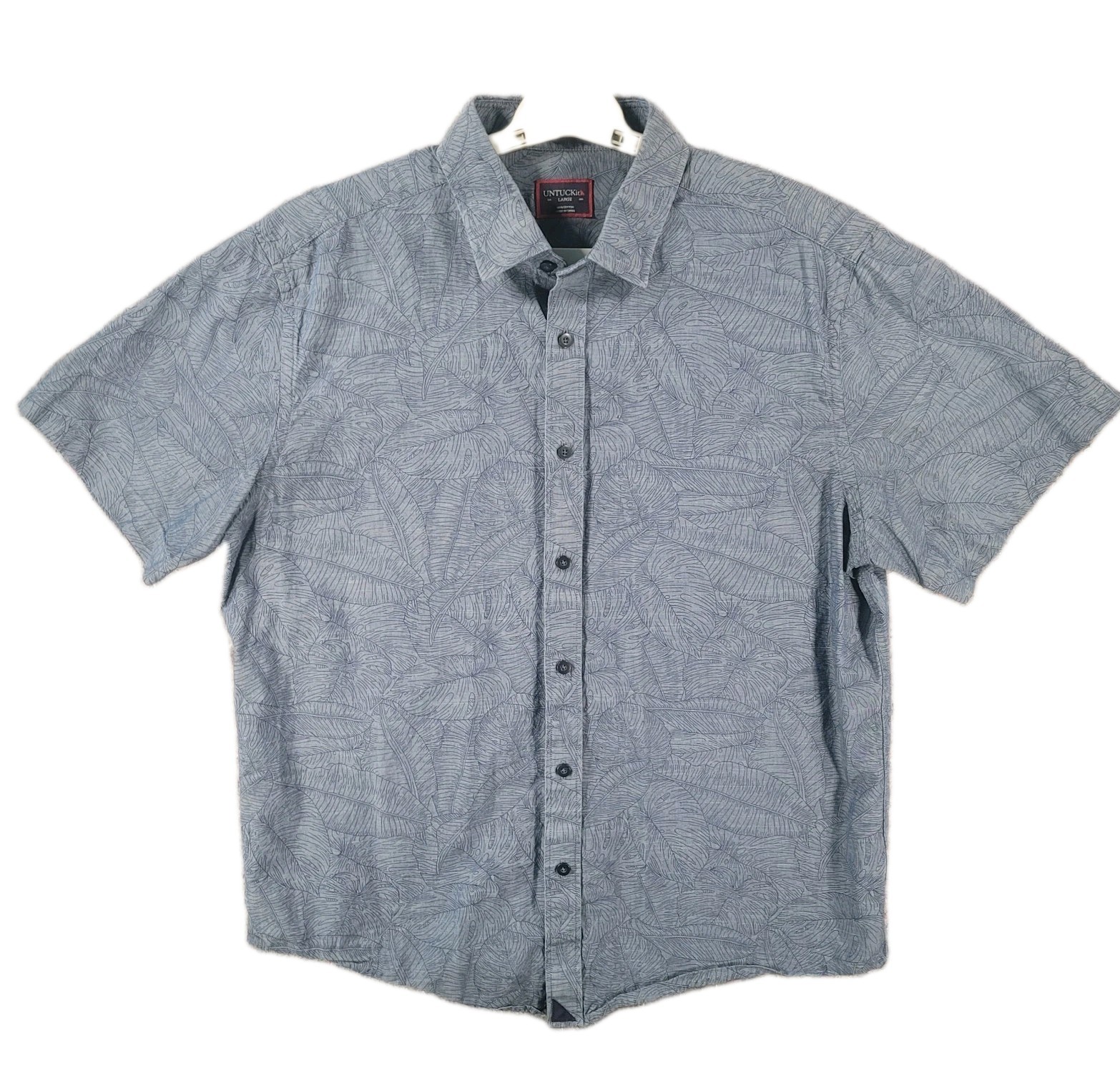 UNTUCKit Montu Shirt Mens Large Blue Leaf Print Short Sleeve Button Up Casual
