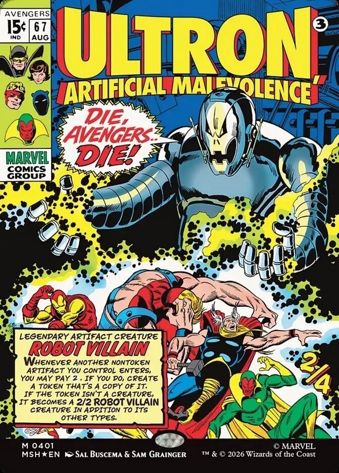 Ultron, Artificial Malevolence Borderless Foil Marvel Super Heroes Playtest Card Ultron, Artificial Malevolence Borderless Foil Marvel Super Heroes Playtest Card