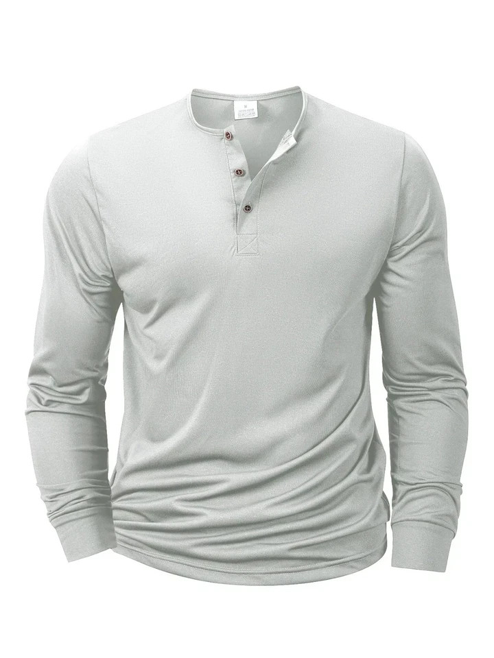 Men\'s Cotton Henley Shirt Long Sleeve Solid Color Casual Tee New Men\'s Cotton Henley Shirt Long Sleeve Solid Color Casual Tee New