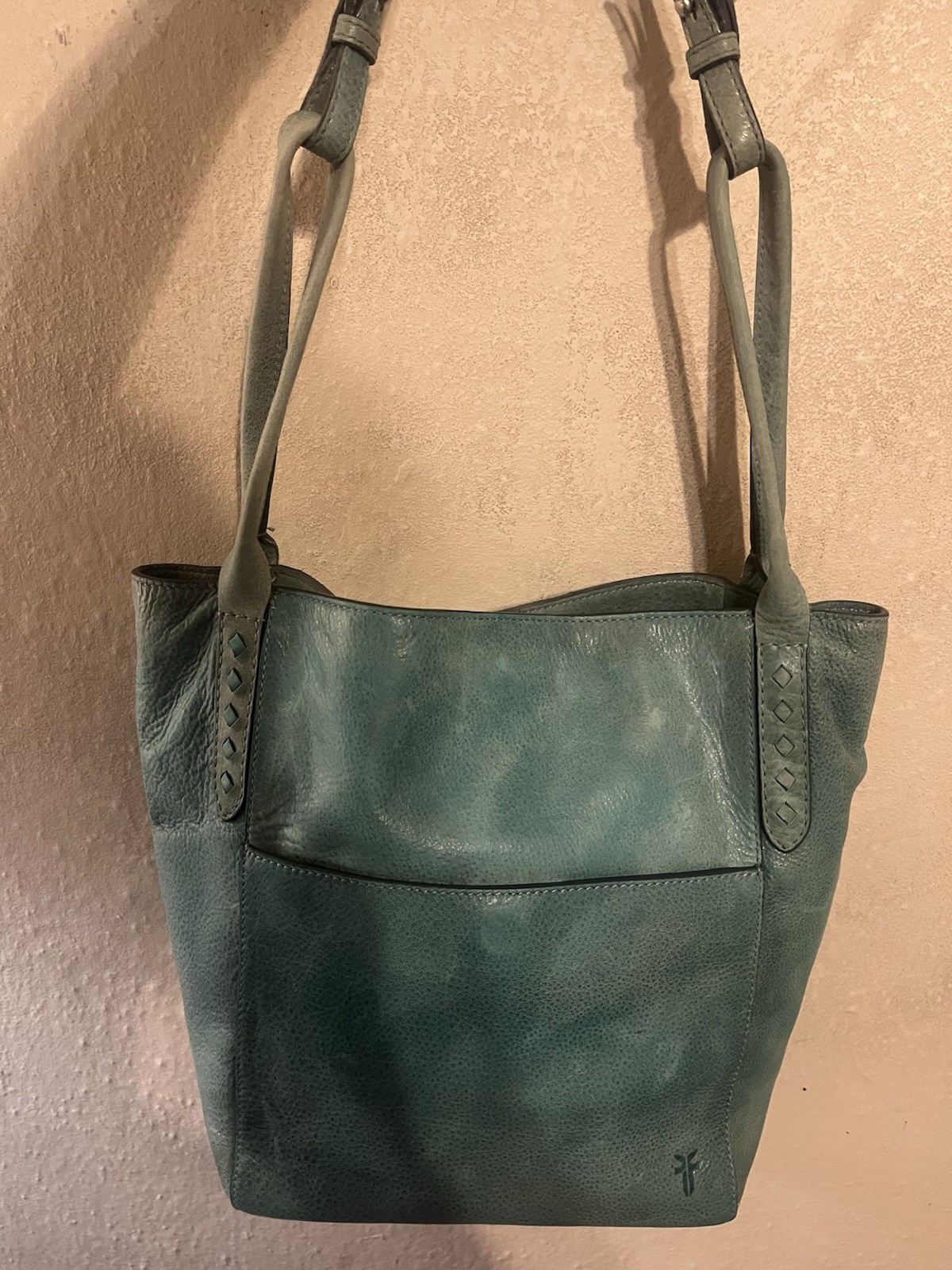 Frye Reed Shoulder Tote Bag Distressed Leather Teal Frye Reed Shoulder Tote Bag Distressed Leather Teal