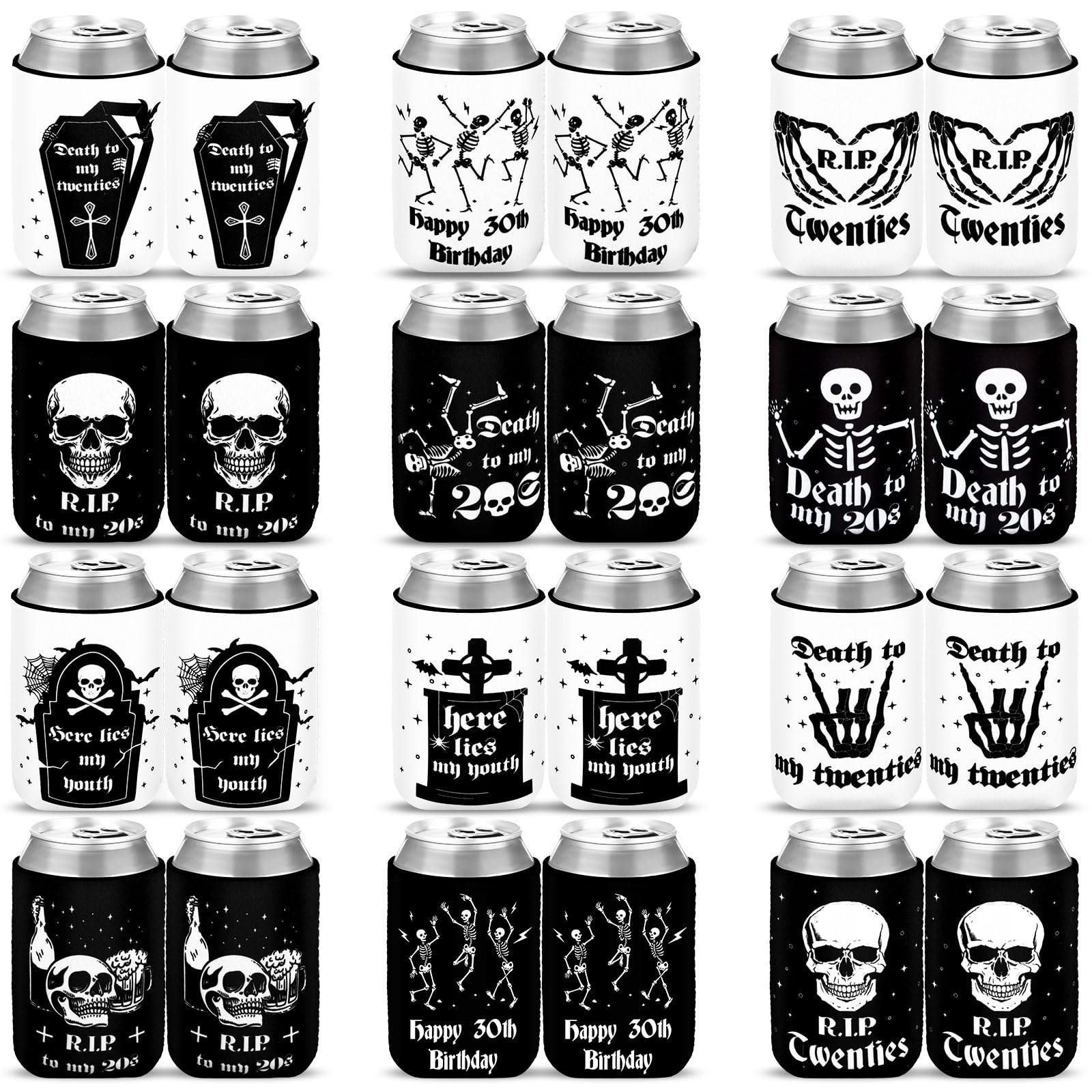 24 PCS Gothic 30th Birthday Can Sleeves Rip 20s Party Decoration Coolers