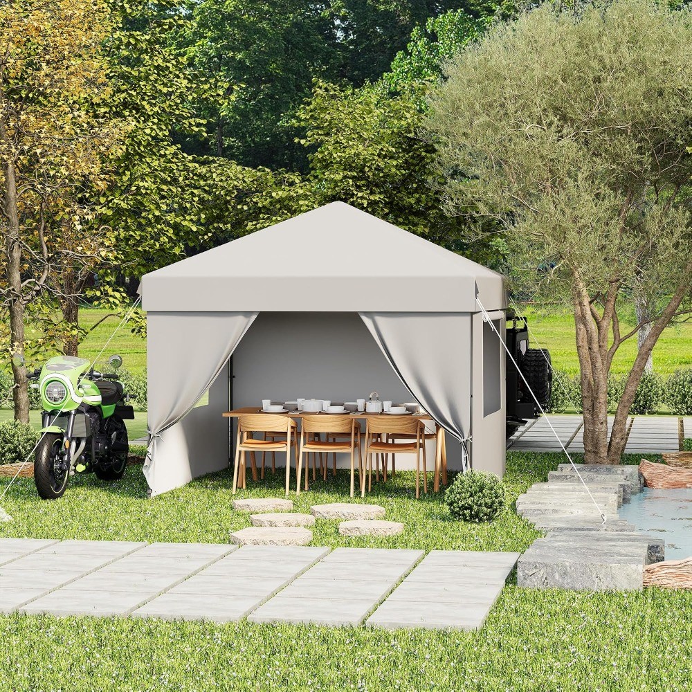 10'x10' Pop Up Canopy Tent Adjustable W/ 4 Removable Walls Waterproof Outdoor