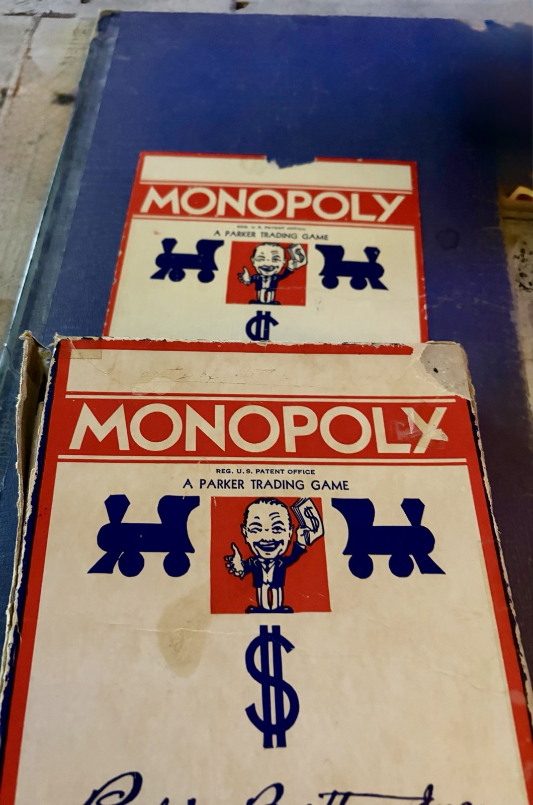 Vintage 1936 Parker Brothers Monopoly Blue Box Edition with Game Board  - RARE