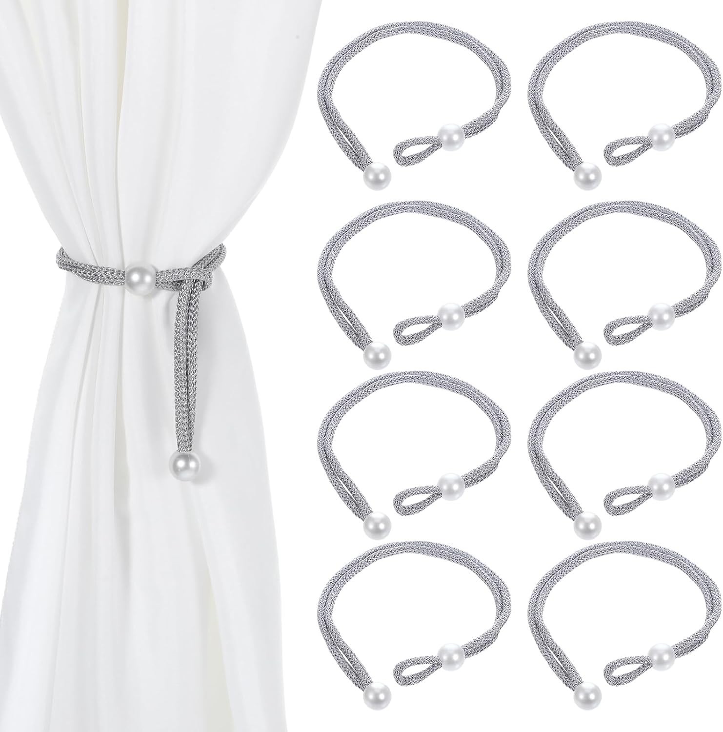 8pcs Curtain Tiebacks Adjustable Rope Tie Backs with Pearl Buckle for Drapes 8pcs Curtain Tiebacks Adjustable Rope Tie Backs with Pearl Buckle for Drapes