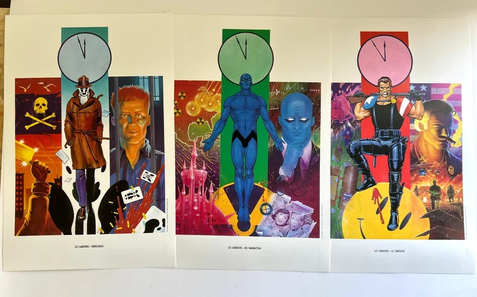 WATCHMEN Set of 6 1986 French Cover Lithographs Alan Moore Gibbons DC Comics WATCHMEN Set of 6 1986 French Cover Lithographs Alan Moore Gibbons DC Comics