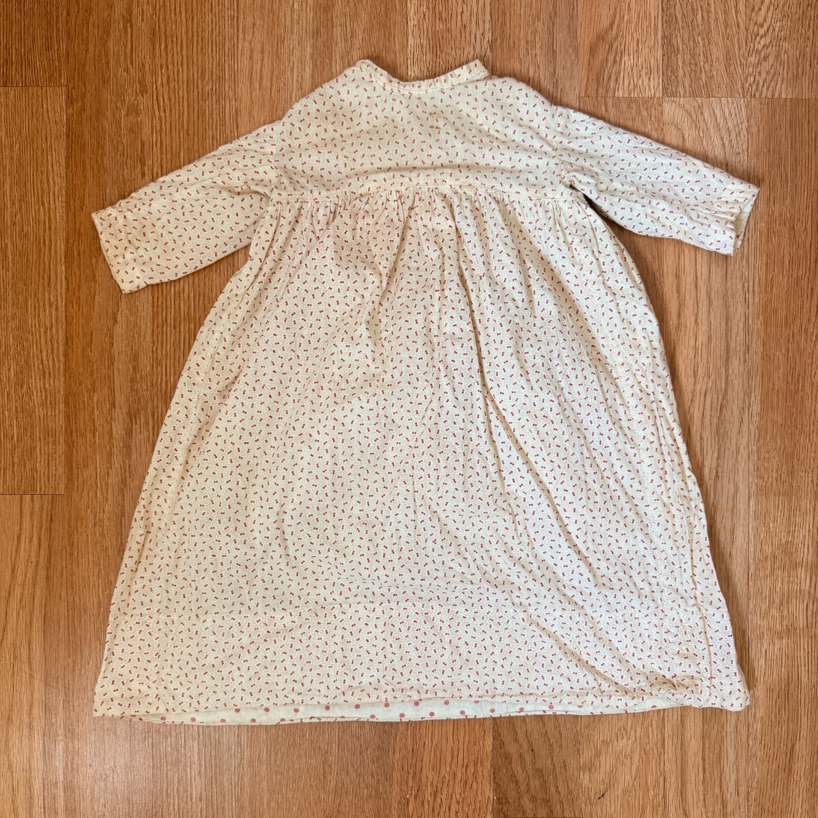 Vintage Antique Dress Red Bow Dot Print Cream Long Sleeve Buttons c. 1900s Vintage Antique Dress Red Bow Dot Print Cream Long Sleeve Buttons c. 1900s