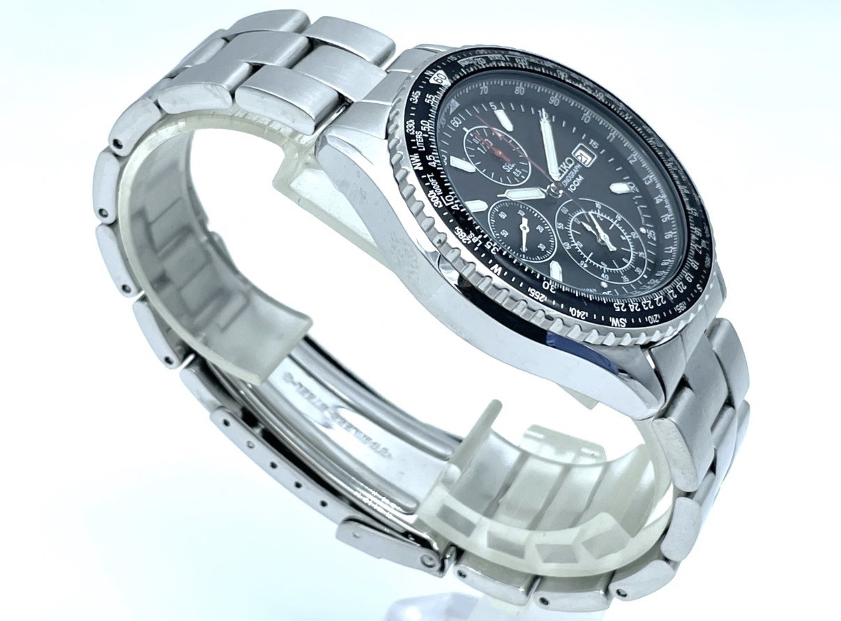 SEIKO Flight master Men's Chronograph Watch Black Dial 7T92-0CF0 Good condition