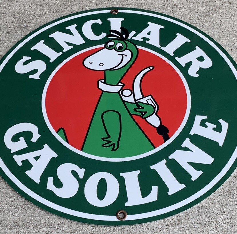 Sinclair Dino gasoline vintage Style advertising sign garage man cave round