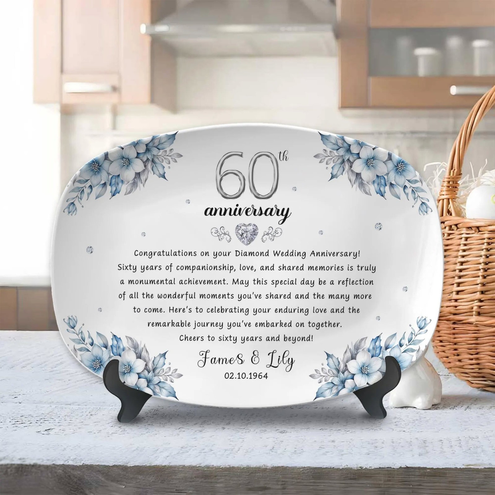 Personalized 60th Anniversary Plate Diamond Wedding Gift Husband Wife 60 Years